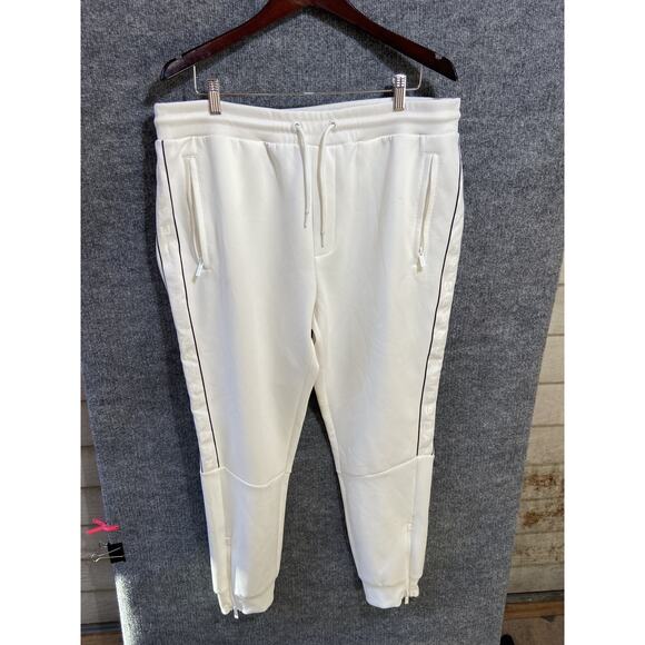 Sean John Pants Mens XL White Tapered Jogger Athletic Logo Track Zip Pockets - Picture 1 of 11